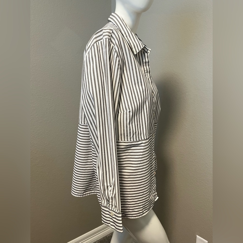 J. JILL Women’s Black and White Striped LS Button Down Shirt Blouse Size L - Picture 3 of 13